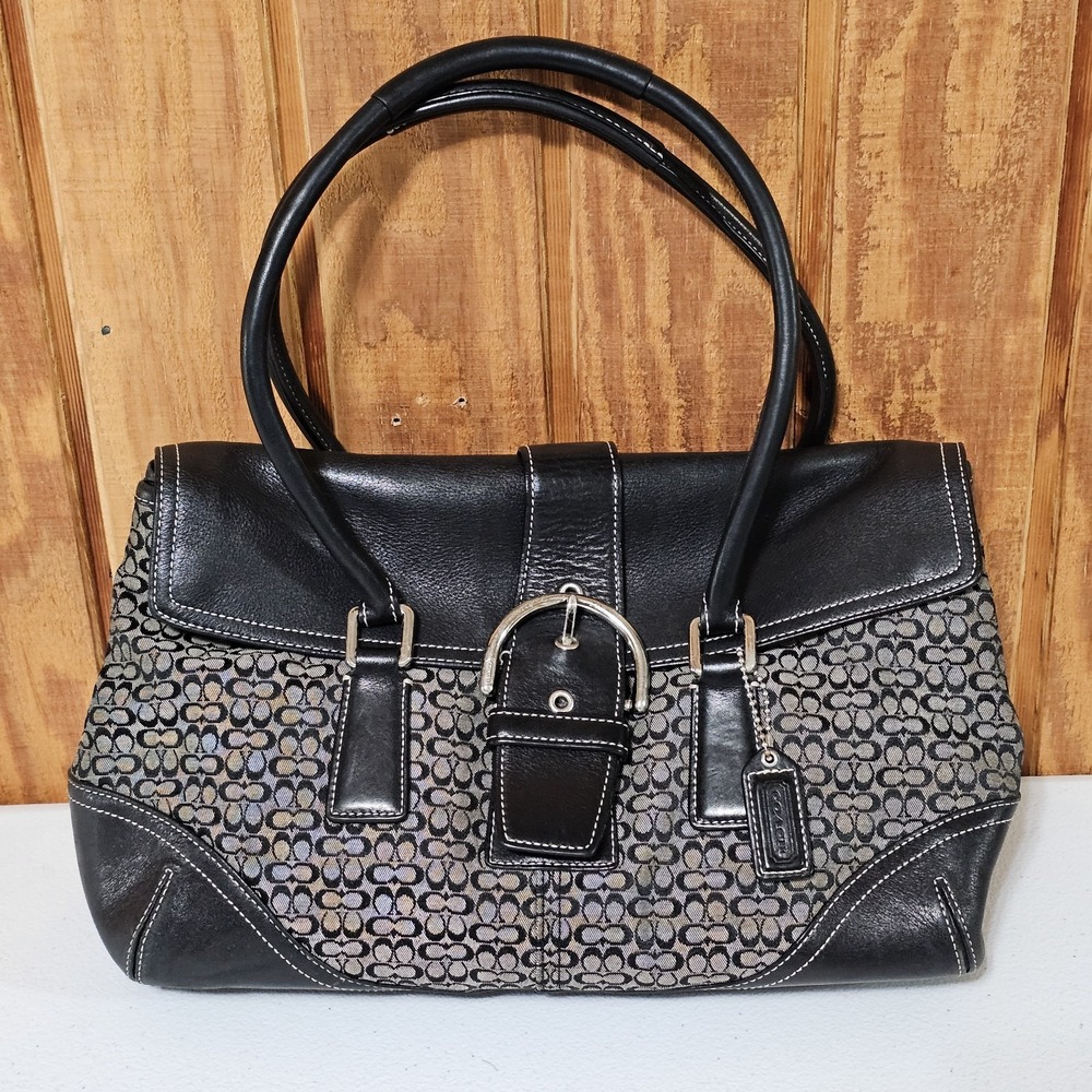 Vtg Coach 6388 Soho Mini Signature Flap Satchel Handbag Black Leather Canvas